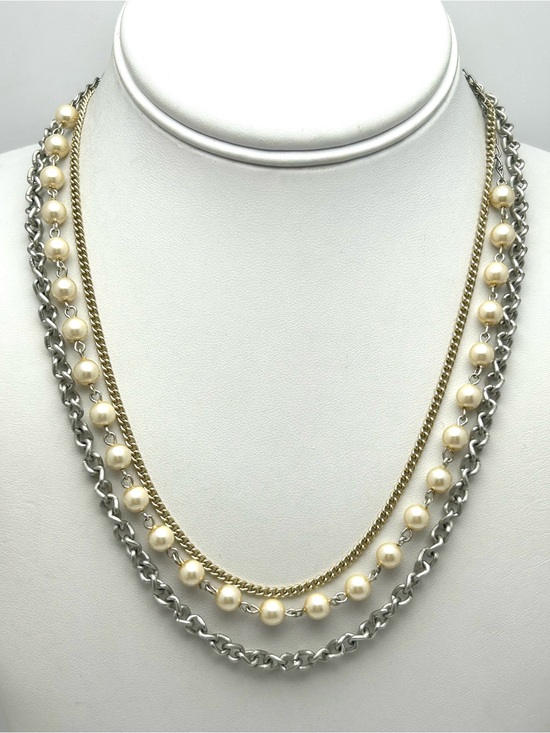 Sabika Jewelry - Sabika Three- Strand Pearl and Chain Necklace Summer 2019